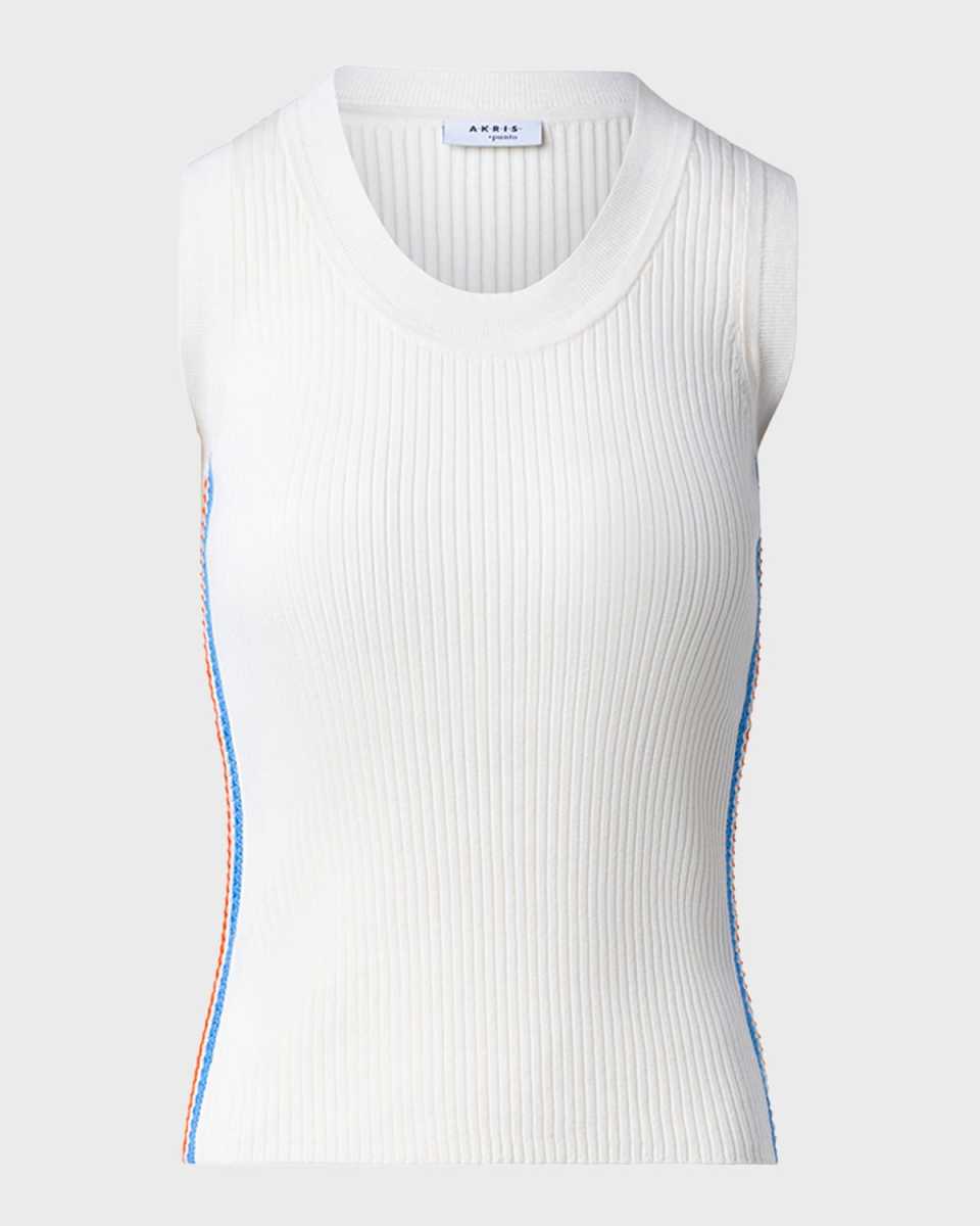 Crochet Side-Stripe Scoop-Neck Fitted Rib Tank Top
